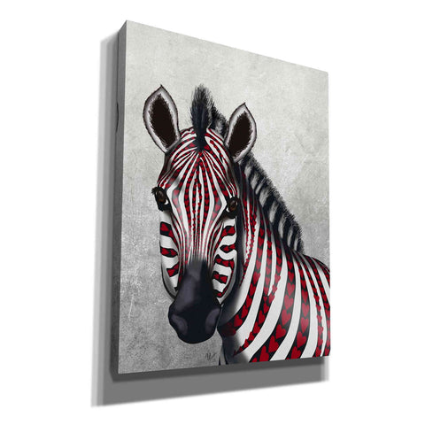 Image of 'Zebra, Red Love Hearts' by Fab Funky Giclee Canvas Wall Art