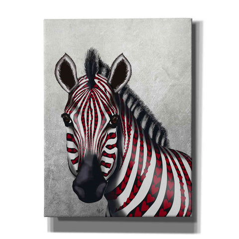 Image of 'Zebra, Red Love Hearts' by Fab Funky Giclee Canvas Wall Art