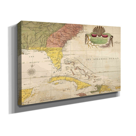 Image of 'Map of Carolina, Florida & the Bahama Islands' by Mark Catesby Giclee Canvas Wall Art