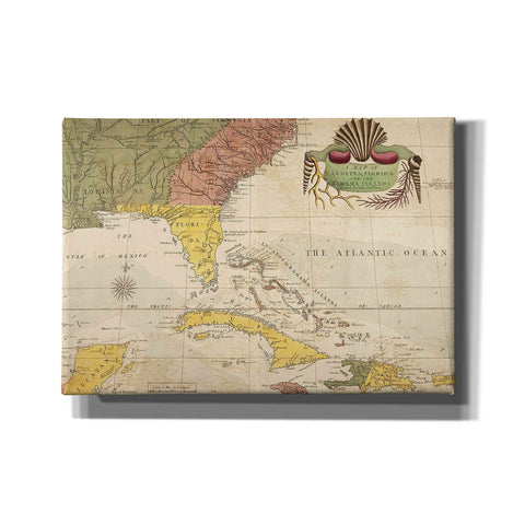 Image of 'Map of Carolina, Florida & the Bahama Islands' by Mark Catesby Giclee Canvas Wall Art