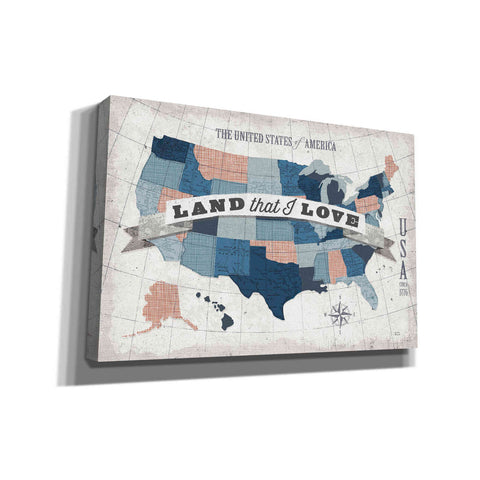 Image of 'USA Modern Vintage Blue Grey Red with Words' by Michael Mullan, Canvas Wall Art