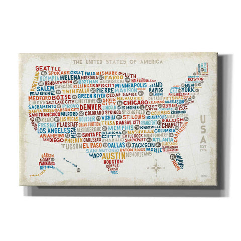 Image of 'US City Map' by Michael Mullan, Canvas Wall Art