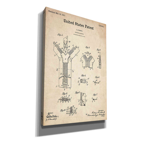 Image of 'Zipper Blueprint Patent Parchment' Canvas Wall Art,Size A Portrait