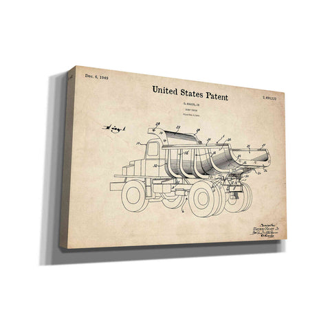 Image of 'Dump Truck Blueprint Patent Parchment' Canvas Wall Art,Size A Landscape