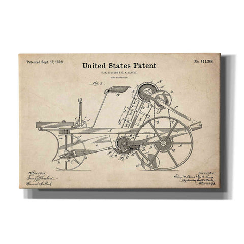 Image of 'Corn Harvester Blueprint Patent Parchment' Canvas Wall Art,Size A Landscape