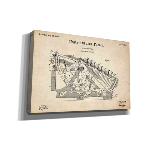Image of 'Calculating Machine Blueprint Patent Parchment' Canvas Wall Art,Size A Landscape