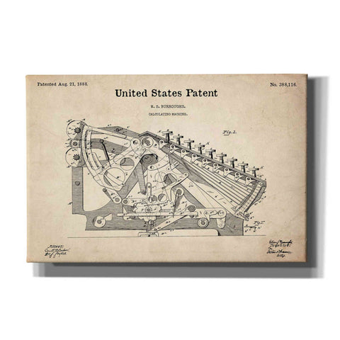 Image of 'Calculating Machine Blueprint Patent Parchment' Canvas Wall Art,Size A Landscape