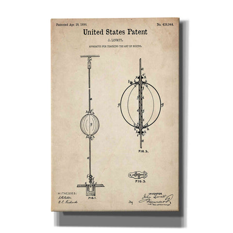 Image of 'Apparatus to Teach Boxing Blueprint Patent Parchment' Canvas Wall Art,Size A Portrait