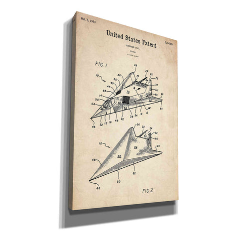 Image of 'F-117 Nighthawk Stealth Fighter Blueprint Patent Parchment' Canvas Wall Art,Size A Portrait