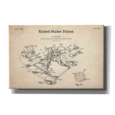 Image of '3D Printer Blueprint Patent Parchment' Canvas Wall Art,Size A Landscape
