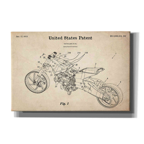 Image of 'Motocycle Blueprint Patent Parchment' Canvas Wall Art,Size A Landscape