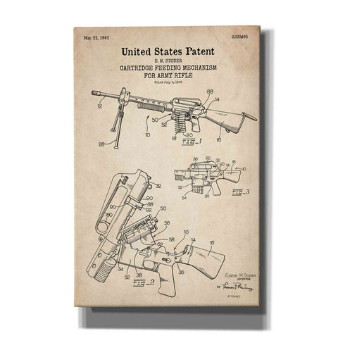 Image of 'Ammunition Feeder for Army Rifle Blueprint Patent Parchment' Canvas Wall Art