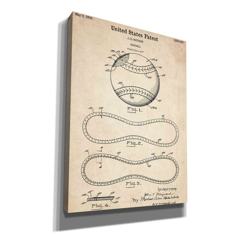Image of 'Baseball Vintage Patent Blueprint' Canvas Wall Art
