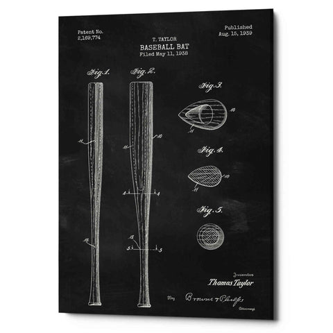 Image of 'Baseball Bat Blueprint Patent Chalkboard' Canvas Wall Art