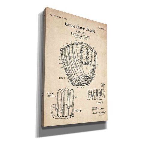 Image of 'Baseball Glove, 1971, Blueprint Patent Parchment' Canvas Wall Art