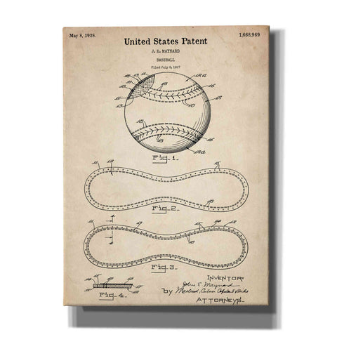 Image of 'Baseball Vintage Patent Blueprint' Canvas Wall Art