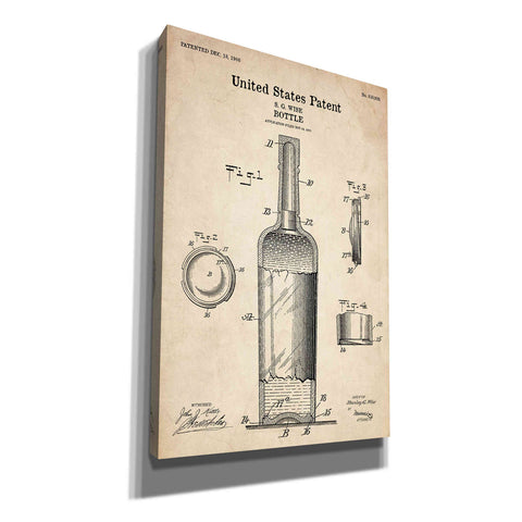 Image of 'Bottle Blueprint Patent Parchment' Canvas Wall Art