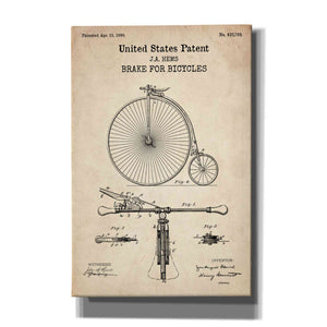 'Brake for Vintage Bicycle Blueprint Patent Parchment' Canvas Wall Art