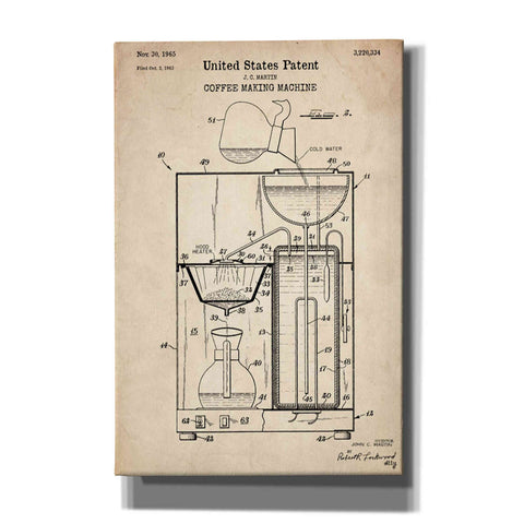 Image of 'Coffee Machine Blueprint Patent Parchment' Canvas Wall Art
