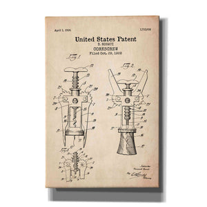 'Corkscrew Blueprint Patent Parchment' Canvas Wall Art