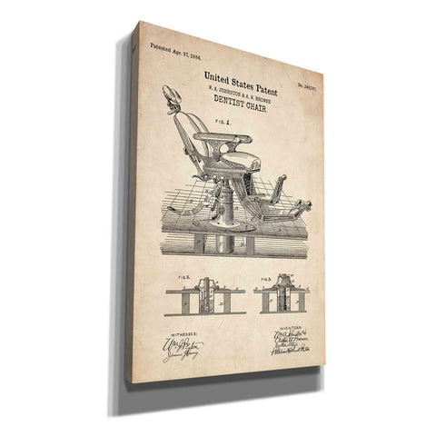 Image of 'Dentist Chair Blueprint Patent Parchment' Canvas Wall Art
