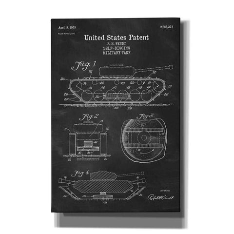 Image of 'Self-Digging Military Tank Blueprint Patent Chalkboard' Canvas Wall Art