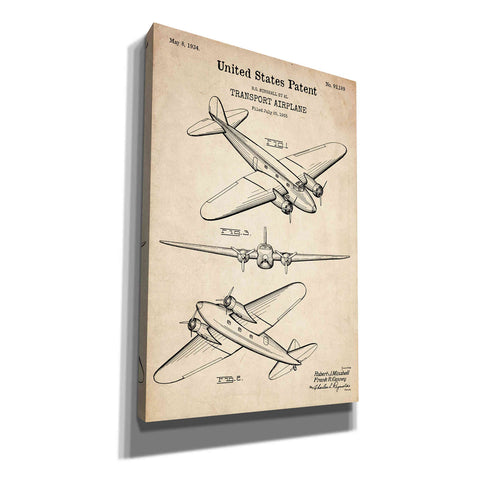 Image of 'Double Decker Airplane Blueprint Patent Parchment' Canvas Wall Art