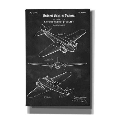 Image of 'Double Decker Airplane Blueprint Patent Chalkboard' Canvas Wall Art