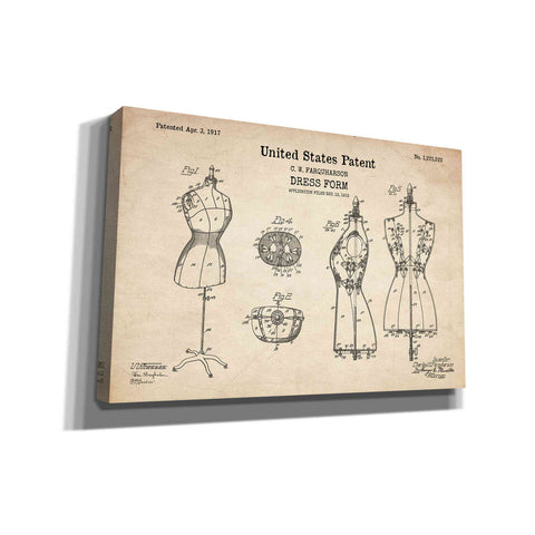 Image of 'Dress Form Blueprint Patent Parchment' Canvas Wall Art