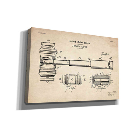 Image of 'Judge's Gavel Blueprint Patent Parchment' Canvas Wall Art