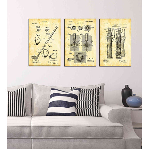 Image of "Golf 3-Piece Set Vintage Patent Blueprint" Giclee Canvas Wall Art (Set of 3)