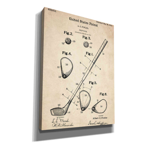 Image of 'Golf Club Vintage Patent Blueprint' Canvas Wall Art