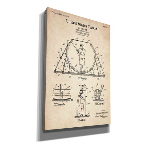 Image of 'Golf Teaching Device Blueprint Patent Parchment' Canvas Wall Art