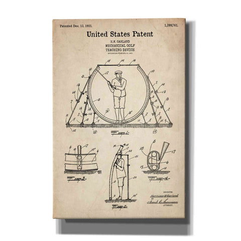 Image of 'Golf Teaching Device Blueprint Patent Parchment' Canvas Wall Art