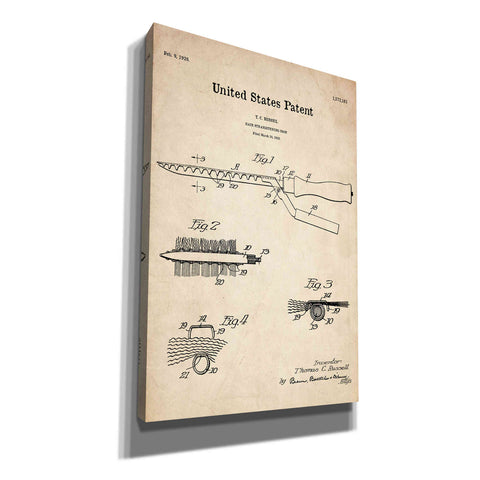 Image of 'Hair Straightening Iron Blueprint Patent Parchment' Canvas Wall Art