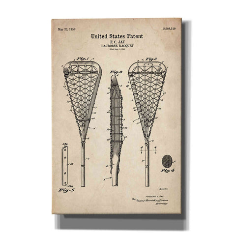 Image of 'Lacrosse Racquet Blueprint Patent Parchment' Canvas Wall Art