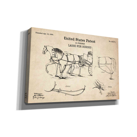 Image of 'Lasso for Horses Blueprint Patent Parchment' Canvas Wall Art
