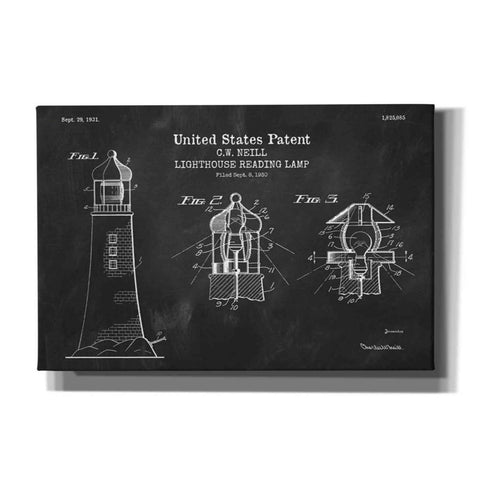 Image of 'Lighthouse Reading Lamp Blueprint Patent Chalkboard' Canvas Wall Art