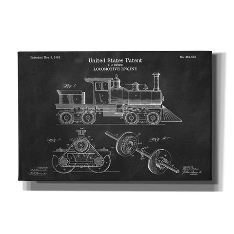 Image of 'Locomotive Engine Blueprint Patent Chalkboard' Canvas Wall Art