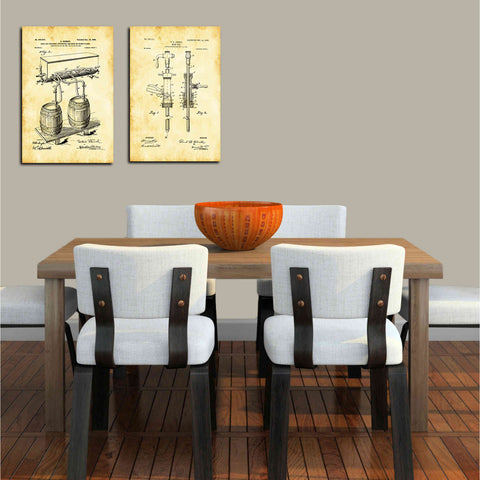 Image of "For The Love of Beer Diptych Vintage Patent Blueprint" Giclee Canvas Wall Art (Set of 2)