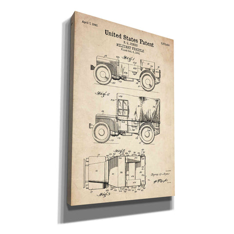 Image of 'Military Vehicle Blueprint Patent Parchment' Canvas Wall Art