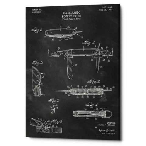 Image of 'Pocket Knife Blueprint Patent Chalkboard' Canvas Wall Art