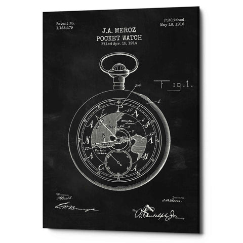 Image of 'Pocket Watch Blueprint Patent Chalkboard' Canvas Wall Art