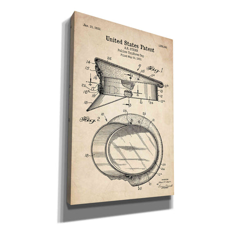 Image of 'Police Uniform Cap Blueprint Patent Parchment' Canvas Wall Art