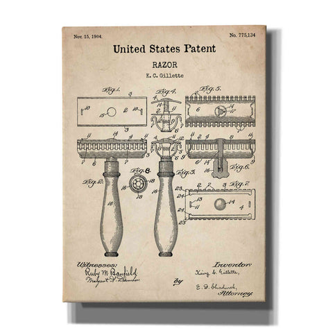 Image of 'Razor Vintage Patent' Canvas Wall Art