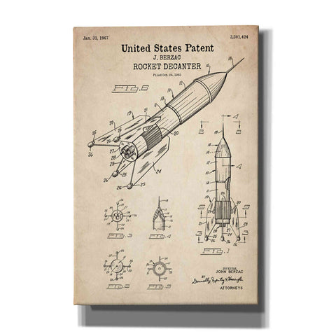 Image of 'Rocket Ship Blueprint Patent Parchment' Canvas Wall Art