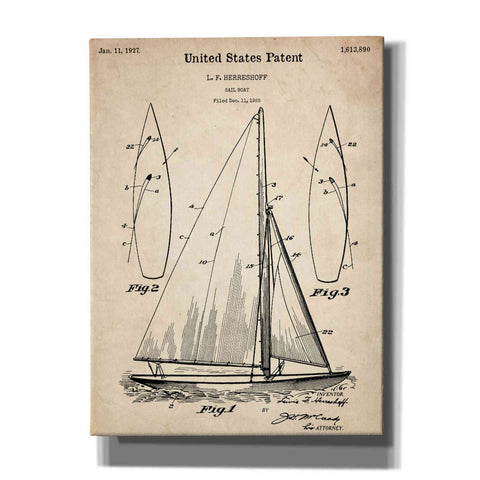 Image of 'Sailboat Vintage Patent Blueprint' Canvas Wall Art