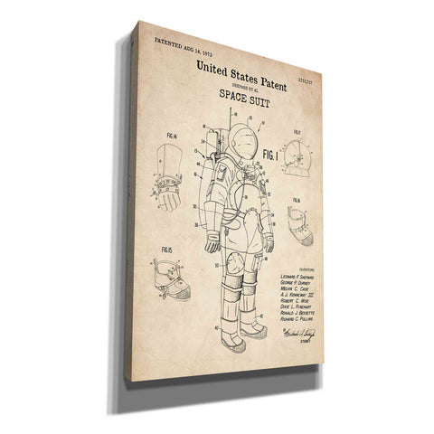 Image of 'Space Suit Blueprint Patent Parchment' Canvas Wall Art