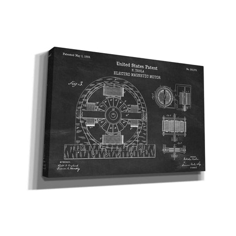 Image of 'Tesla Electro Magnetic Motor Blueprint Patent Chalkboard' Canvas Wall Art