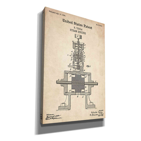 Image of 'Tesla Steam Engine Blueprint Patent Parchment' Canvas Wall Art